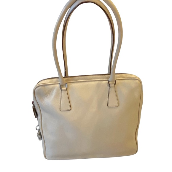 Prada cream leather shoulder bag briefcase laptop tote with side number lock - Picture 3 of 15